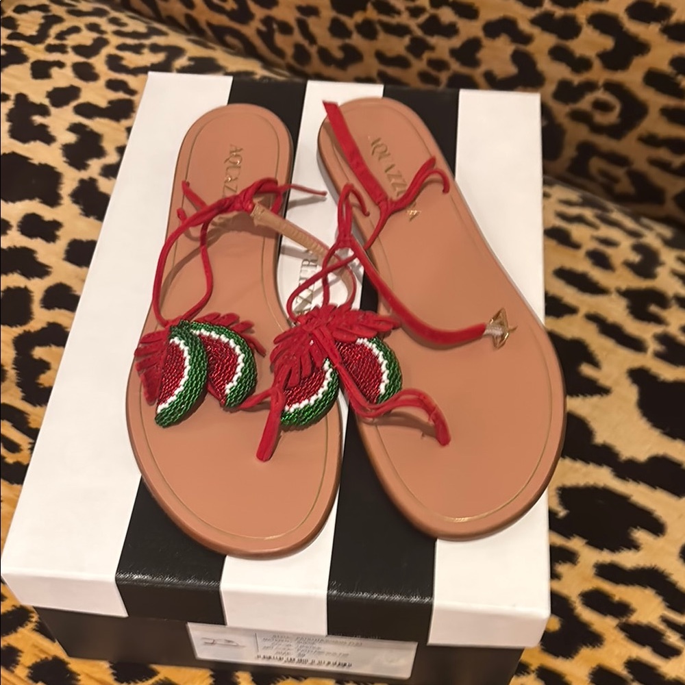 Aquazzura papalita Red and Green watermelon Gladiator Sandals suede lipstick 8